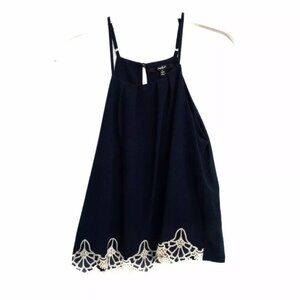 Papaya Women Navy Tank Top Cami Keyhole Neck Embroidered Solid Spaghetti Strap S